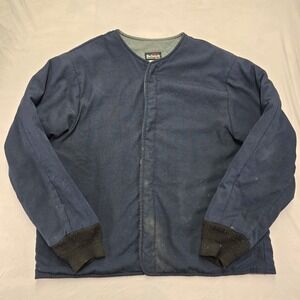 Bulwark Flame Resistant Work Jacket Navy Blue Long Sleeve Snap Front Workwear XL